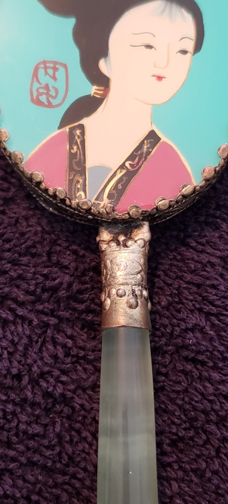 Vintage 1950s Jade Handled Mirror